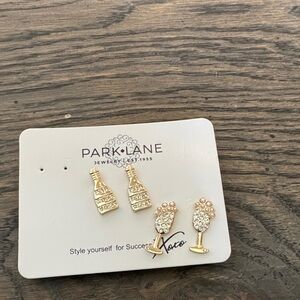 Park Lane Gold Champagne Bottle and Glass Stud Earrings with Clear Stones